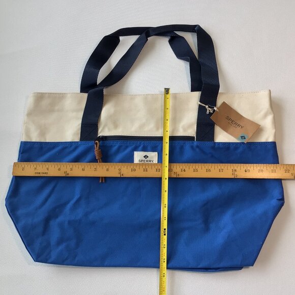 NWT Sperry Large Tote Bag & Pouch Set Canvas Blue & Natural - Picture 9 of 14